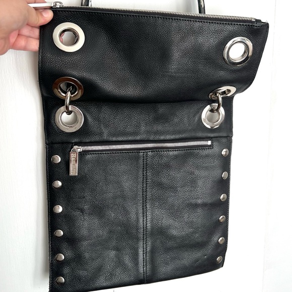 Hammitt Montana Large Black Pebbled Leather Silver Stud Grommets Crossbody Bag - Picture 5 of 8